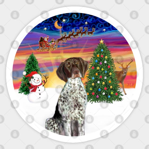 Santa's Sunset Take Off with a German Short Haired Pointer Sticker by Dogs Galore and More